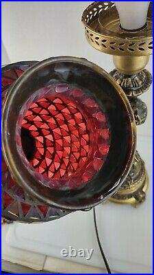 26 Cherub Style Angel Banquet lamp Cranberry Mosaic Glass Globe Metal Base