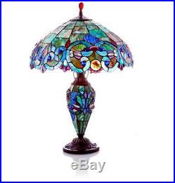 26inchH Tiffany Style Stained Glass Corrista Double Lit Table Lamp