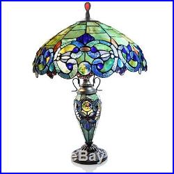 26inchH Tiffany Style Stained Glass Corrista Double Lit Table Lamp