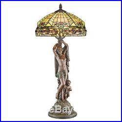 27 Hand-cut Art Nouveau Architectural Tiffany Style Stained Glass Table Lamp Fe