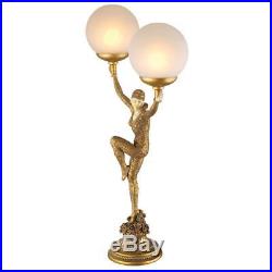 28 ART DECO DANCER LAMP SCULPTURE Lady Statue Frost Glass Globe Illuminated Orb