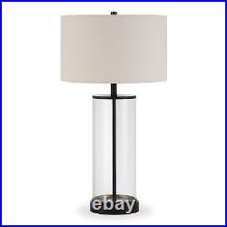 28 Black Glass Table Lamp With White Drum Shade