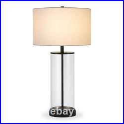 28 Black Glass Table Lamp With White Drum Shade