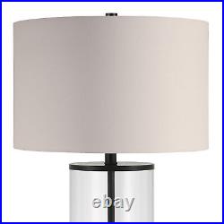 28 Black Glass Table Lamp With White Drum Shade