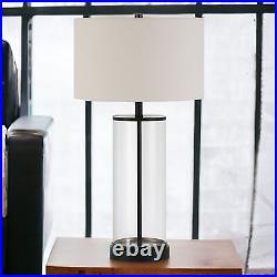 28 Black Glass Table Lamp With White Drum Shade