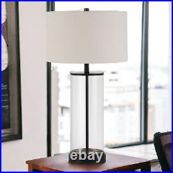 28 Black Glass Table Lamp With White Drum Shade