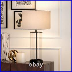 28 Black Glass Table Lamp With White Drum Shade