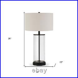 28 Black Glass Table Lamp With White Drum Shade