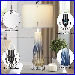 28 Blue Glass Modern Table Lamps Set of 2, Glass Bedside Lamps with 2 USB Ports