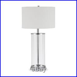 28 Nickel Glass Table Lamp With White Drum Shade