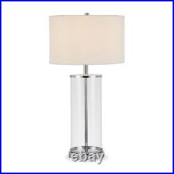 28 Nickel Glass Table Lamp With White Drum Shade