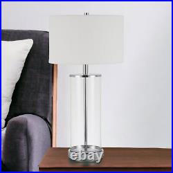 28 Nickel Glass Table Lamp With White Drum Shade