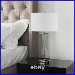 28 Nickel Glass Table Lamp With White Drum Shade