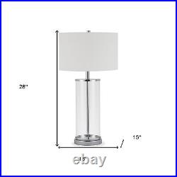 28 Nickel Glass Table Lamp With White Drum Shade