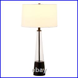 29 Black Glass Table Lamp With White Drum Shade