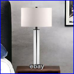 29 Black Glass Table Lamp With White Drum Shade