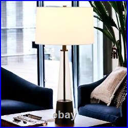 29 Black Glass Table Lamp With White Drum Shade