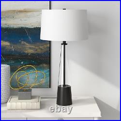 29 Black Glass Table Lamp With White Drum Shade