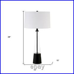 29 Black Glass Table Lamp With White Drum Shade