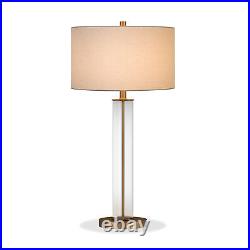 29 Brass Glass Table Lamp With White Drum Shade