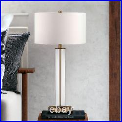 29 Brass Glass Table Lamp With White Drum Shade