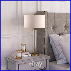 29 Brass Glass Table Lamp With White Drum Shade