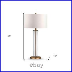 29 Brass Glass Table Lamp With White Drum Shade