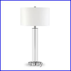 29 Nickel Glass Table Lamp With White Drum Shade