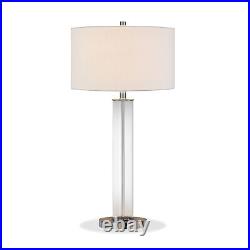 29 Nickel Glass Table Lamp With White Drum Shade