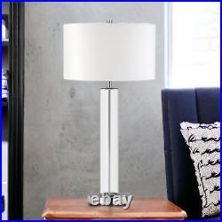 29 Nickel Glass Table Lamp With White Drum Shade