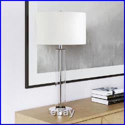 29 Nickel Glass Table Lamp With White Drum Shade