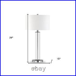 29 Nickel Glass Table Lamp With White Drum Shade