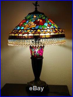 29H Tiffany Style Stained Glass Parisian Table Lamp Light Hanging Beaded