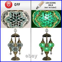 3 Globe Turkish Vintage Handmade Mosaic Tall Nightstand Bedside Table Lamp