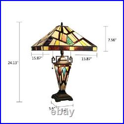 3-Light Tiffany-Style Stained Glass Table Lamp, Double-Lit, 16 Shade