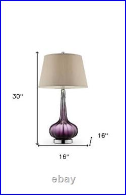 30 Purple Ombre Glass Table Lamp with Beige Shade