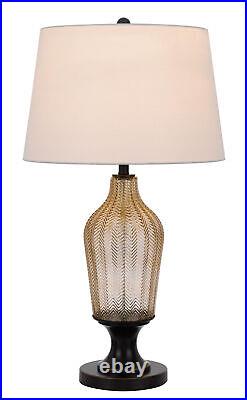 31 Bronze Glass Table Lamp With White Empire Shade