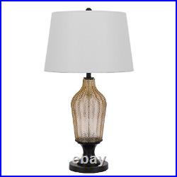 31 Bronze Glass Table Lamp With White Empire Shade