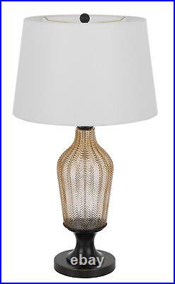 31 Bronze Glass Table Lamp With White Empire Shade