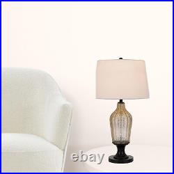 31 Bronze Glass Table Lamp With White Empire Shade