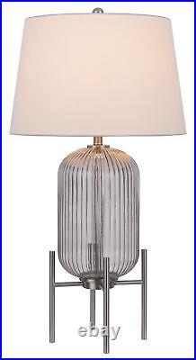 33 Nickel Glass Table Lamp With White Empire Shade