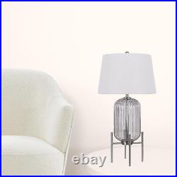 33 Nickel Glass Table Lamp With White Empire Shade