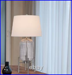 33 Nickel Glass Table Lamp With White Empire Shade