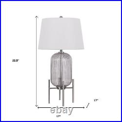 33 Nickel Glass Table Lamp With White Empire Shade