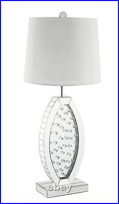 37 Mirrored Glass Table Lamp With White Drum Shade