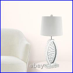 37 Mirrored Glass Table Lamp With White Drum Shade