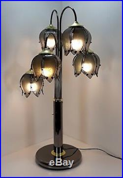 38 Waterfall lamp flower pedals glass lotus table tulip chrome vtg etched retro