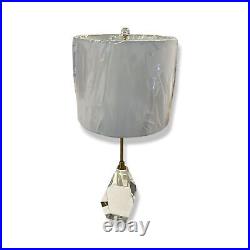 $385 Monticello Clear Faceted Crystal Lamp /w Linen Barrel White Shade 28