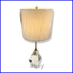 $385 Monticello Clear Faceted Crystal Lamp /w Linen Barrel White Shade 28