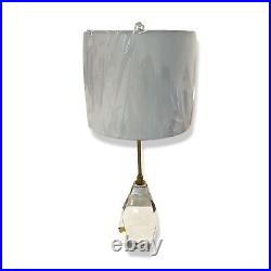 $385 Monticello Clear Faceted Crystal Lamp /w Linen Barrel White Shade 28